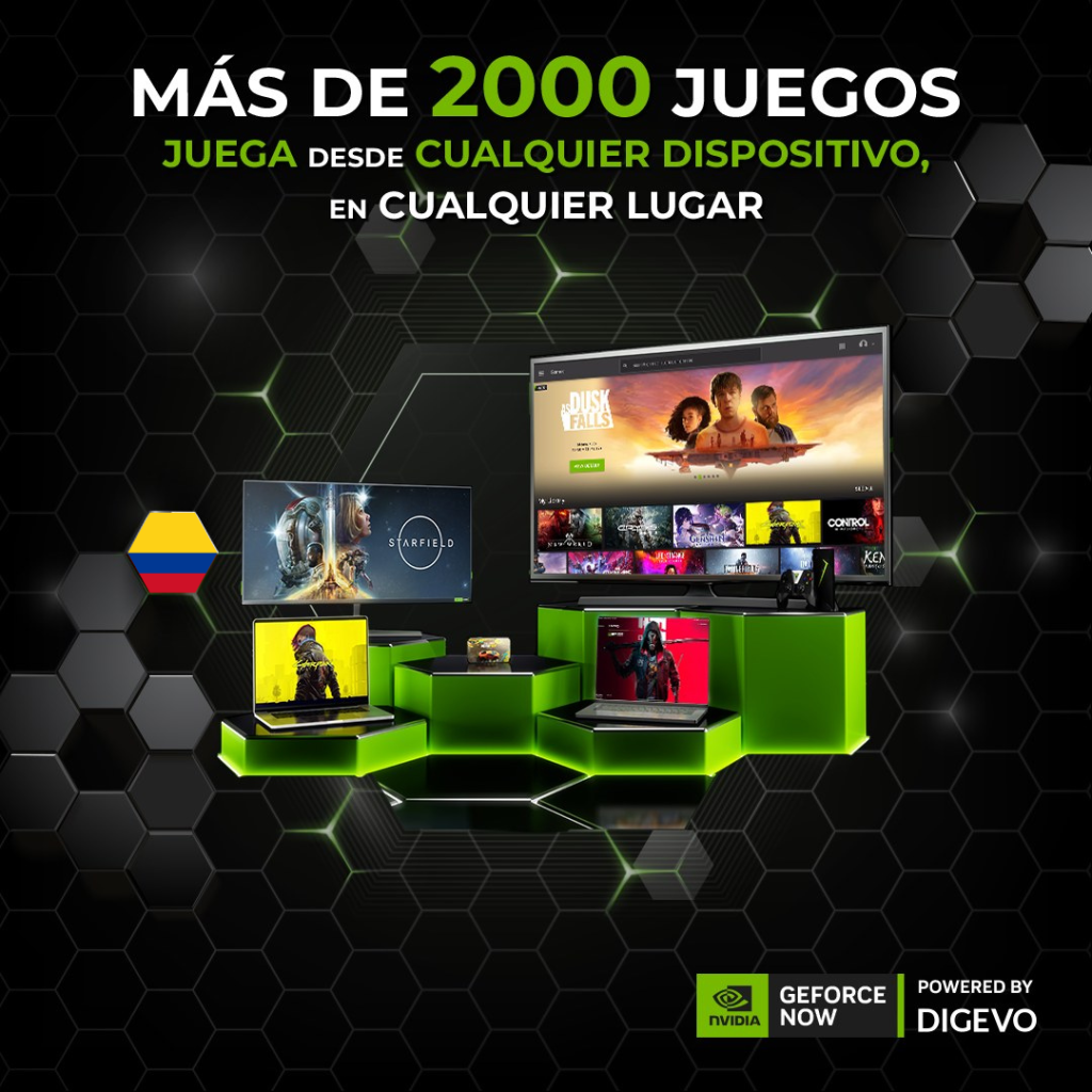 Más de 2000 juegos en GeForce NOW powered by Digevo, disponibles en Colombia. Juega desde cualquier dispositivo: PC, laptop, tablet, o Smart TV, en cualquier lugar